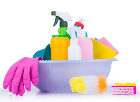 Professional communal area cleaning in a bright apartment lobby