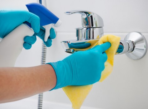 Weekly house cleaning tasks in a bright living space